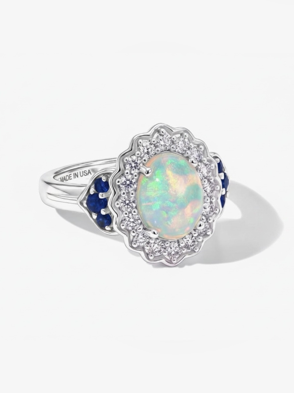 DJoy Womens Welo Opal/Sapphire Opaline Halo Blossom Ring Sterling Silver Size 6